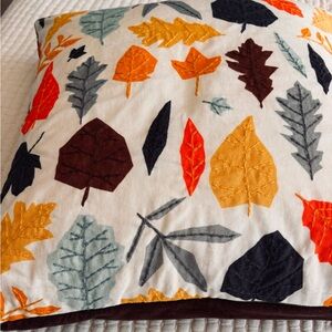 Crate&Barrel Multicolor Leaf Accent Pillow - Yellow, Blue, Cream